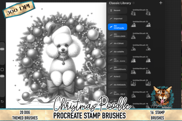 Christmas Poodle Procreate Stamp Brushes