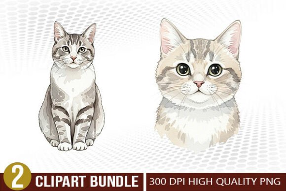 Cute Cat Watercolor PNG Illustration Set