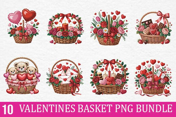 Cute Valentines Basket PNG Bundle: A Versatile Digital Design Resource