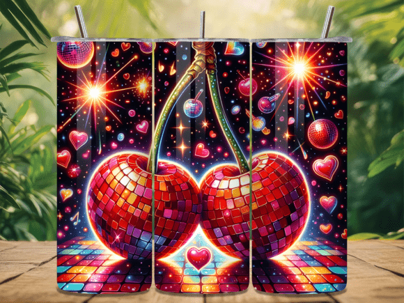 Disco Ball Cherry Neon Party Tumbler