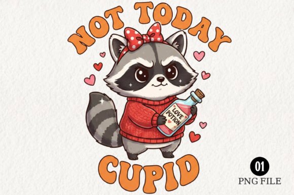 Not Today Cupid Raccoon Valentine's PNG