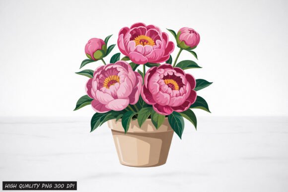 Peony Flower Plant in Pot PNG Clipart