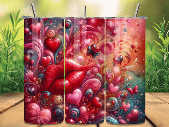 Red Lips Hearts Abstract Tumbler Wrap: A Versatile Design for Creative Projects