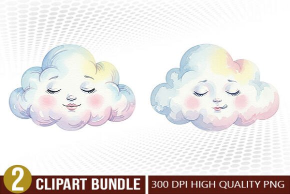 Sleeping Cloud Nursery PNG Clipart Set