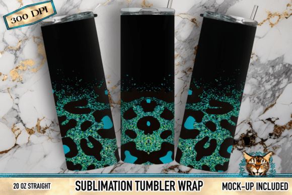 Teal Leopard Sublimation Tumbler Wrap