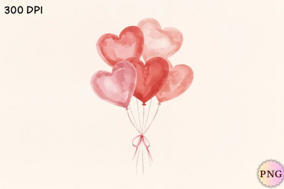 Valentine Watercolor Heart Balloons PNG for Creative Projects