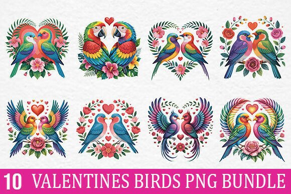 Valentines Birds PNG Clipart Bundle