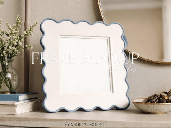 Wavy Blue Frame Mockup Art Photo Frame